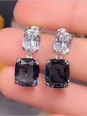 NEW Silver-Tone Blue-Grey Crystal CZ Drop Earrings